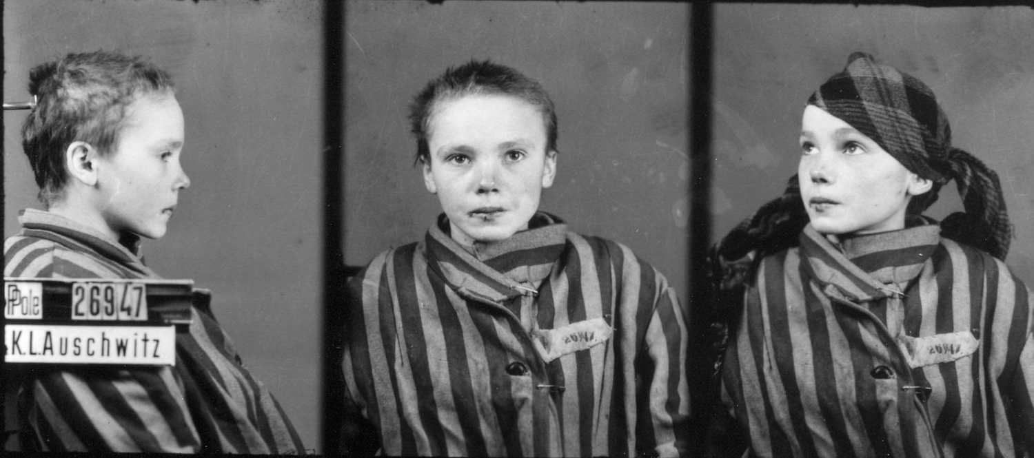 Три регистрационных портрета четырнадцатилетней Чеславы Квоки в Аушвице